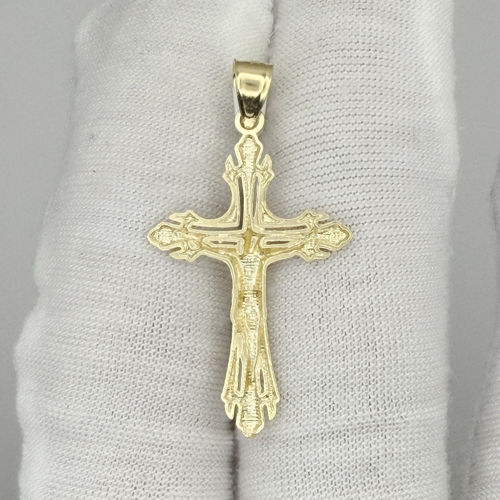 10k Yellow Gold Crucifix Cross Religious Charm Pendant Jewelry Gift For Him Her