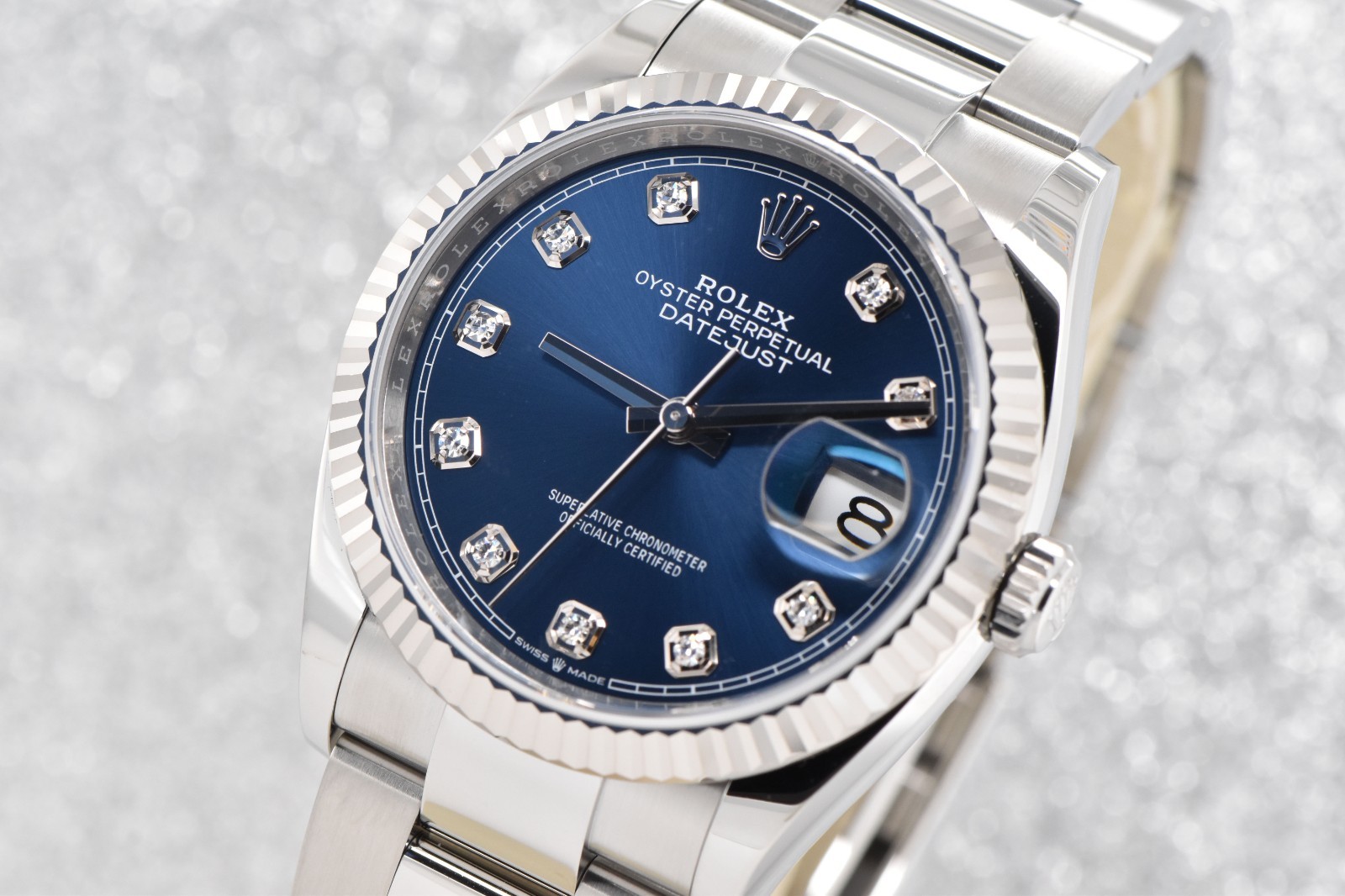 2023 Rolex Datejust 36 Fluted Steel Oyster Factory Blue Diamond Dial 126234 Card