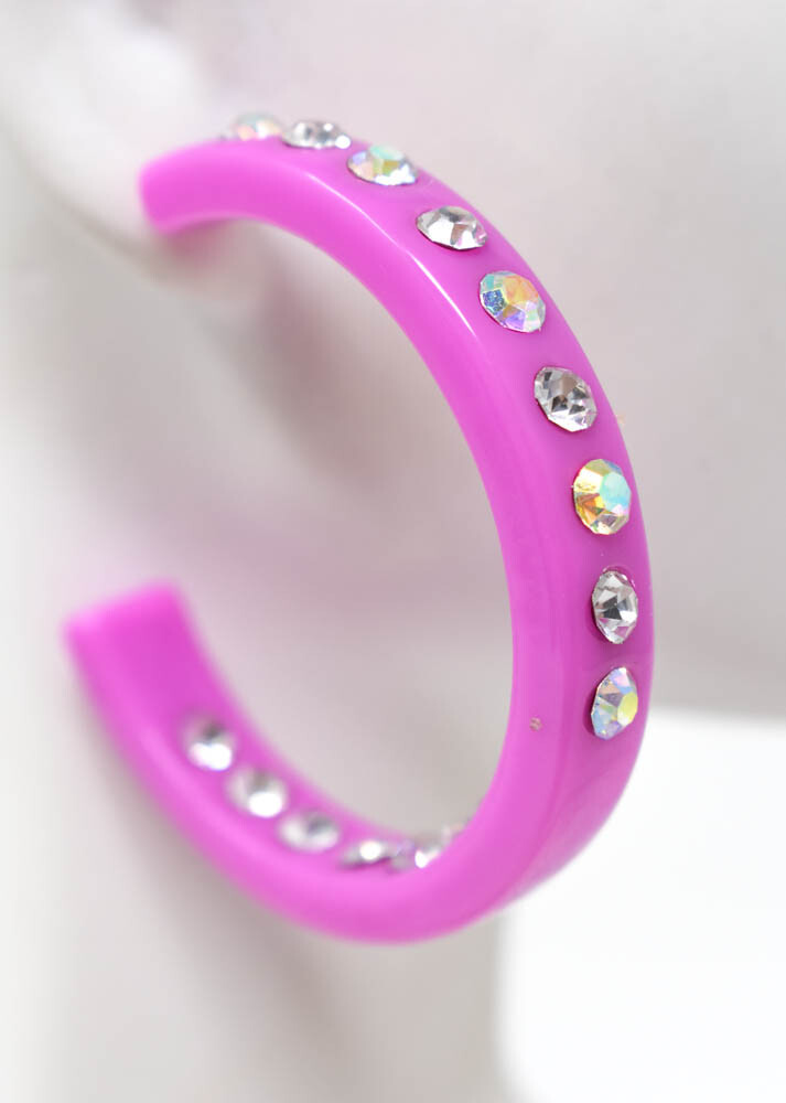 2″ LAVANDER HOOPS AB/CLEAR (INNER & OUTER) RHINESTONES LADIES FASHION EARRINGS