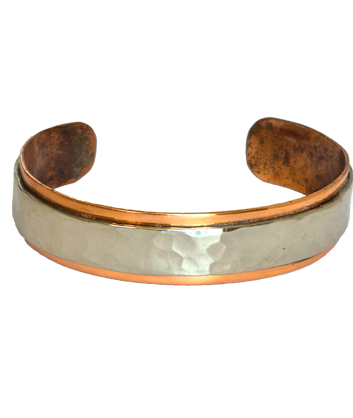 Vintage Signed NICOLE Copper & Nickle Silver Hammered Strap Wide Cuff Bracelet