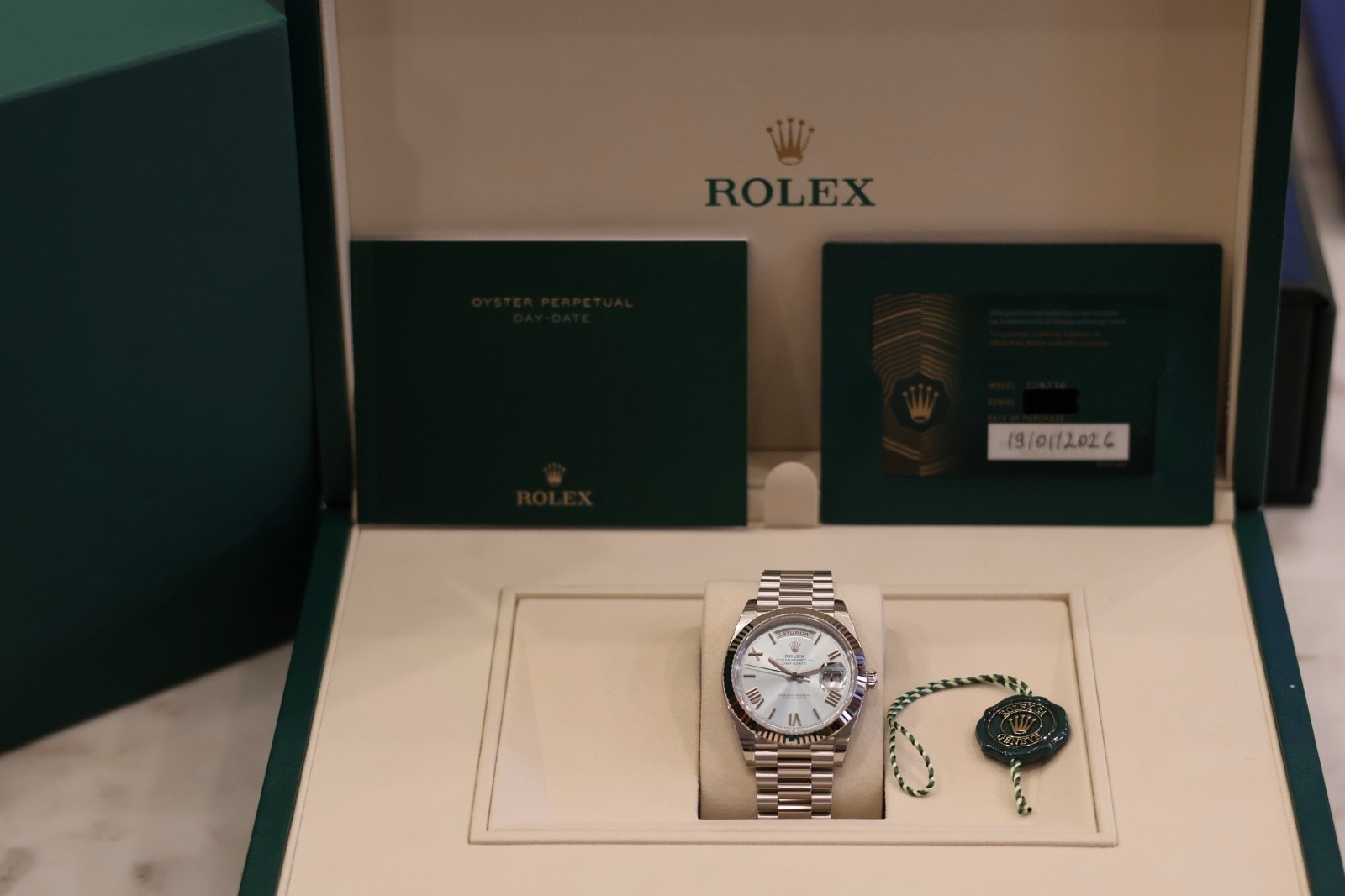 Rolex Day-Date 40 Platinum Ice BlueRoman Dial Brand new 2026 Full Set 228236