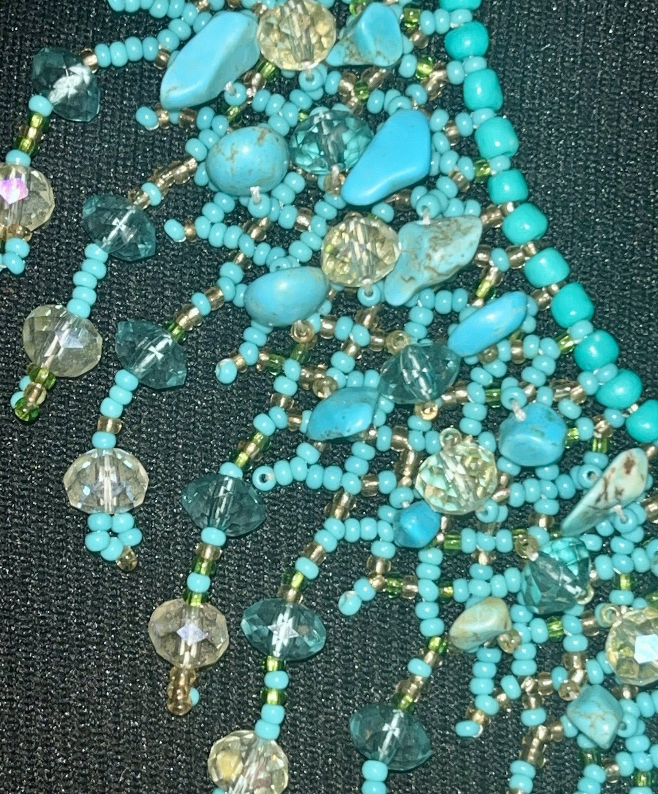 handcrafted artisan jewelry TURQUOISE GLASS BEAD NECKLACE Coral Design