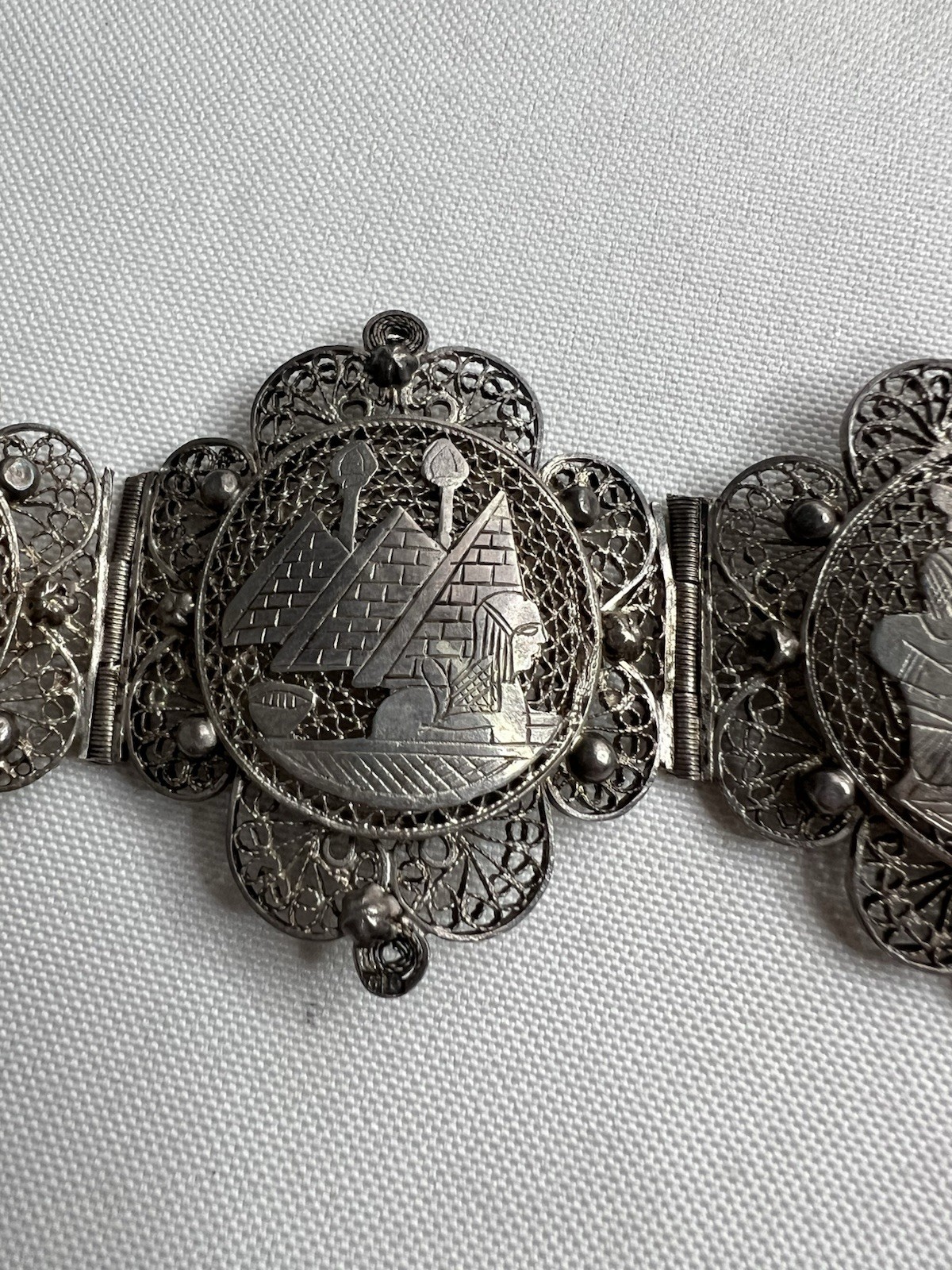 Vintage Egyptian Silver Souvenir Filigree Bracelets Lot Of 2 Made Egypt