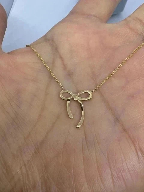1 Ct Round Cut Real Moissanite Ribbon Bow Shape Pendant 14K Yellow Gold Plated