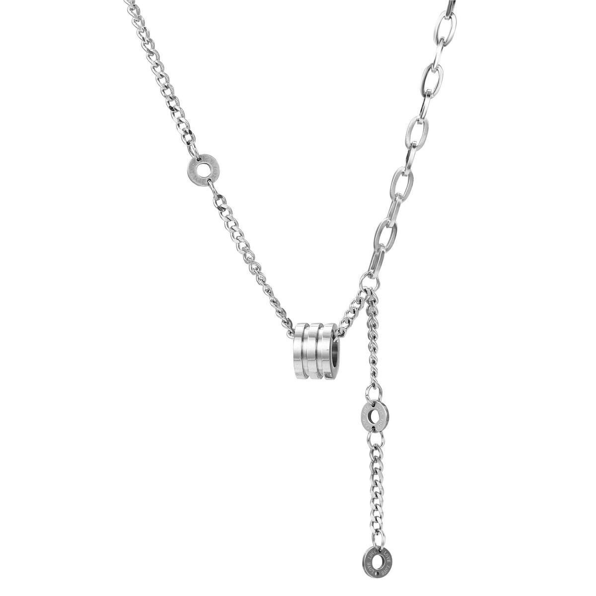 Bead Necklace Stainless Steel Silver Double Mixed Chain Unisex Basic Pendant