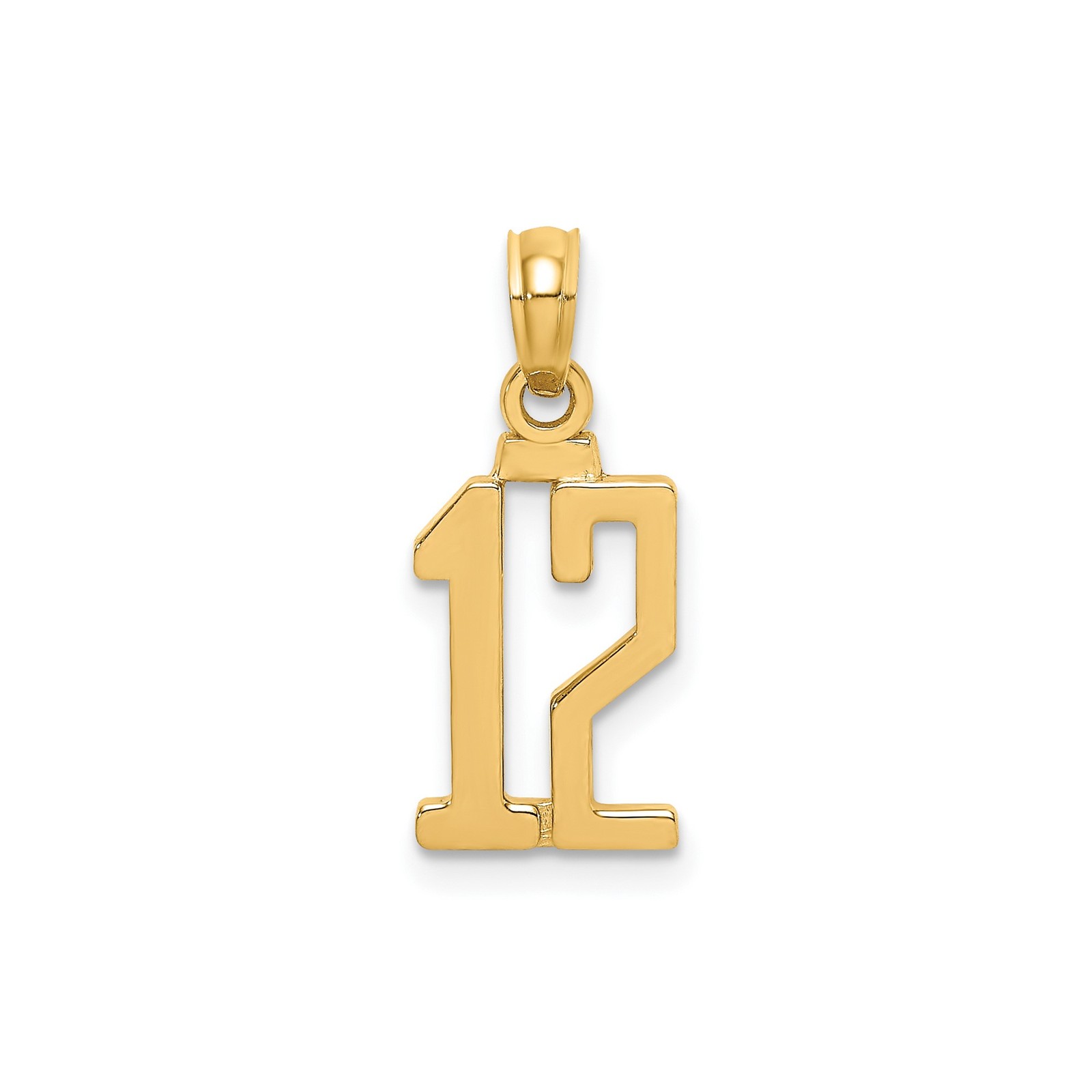 10k Yellow Gold Number 12 Pendant Polished Unisex Sports Charm Jewelry