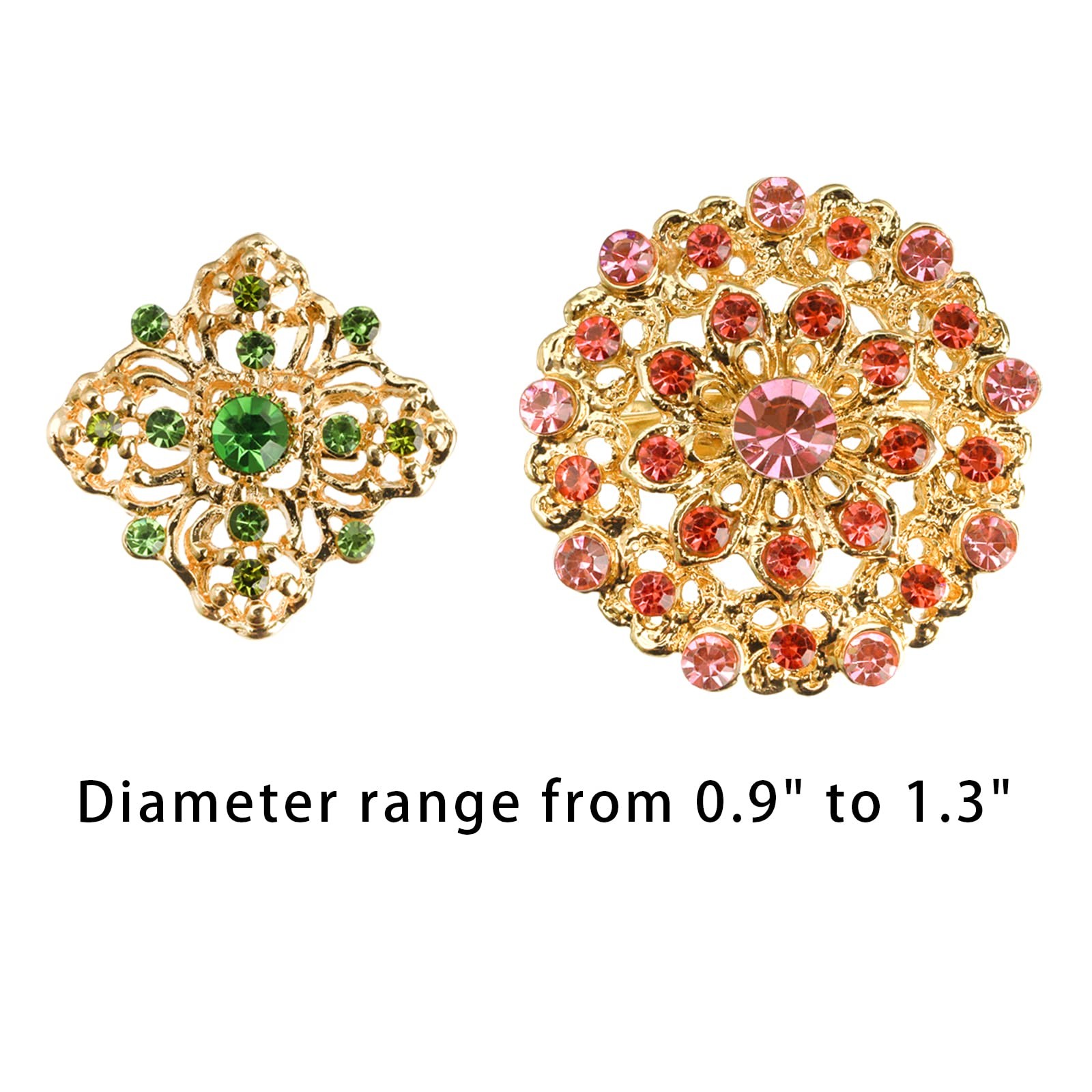 24pcs Lot Rhinestone Flower Brooches Pin Set antique gold