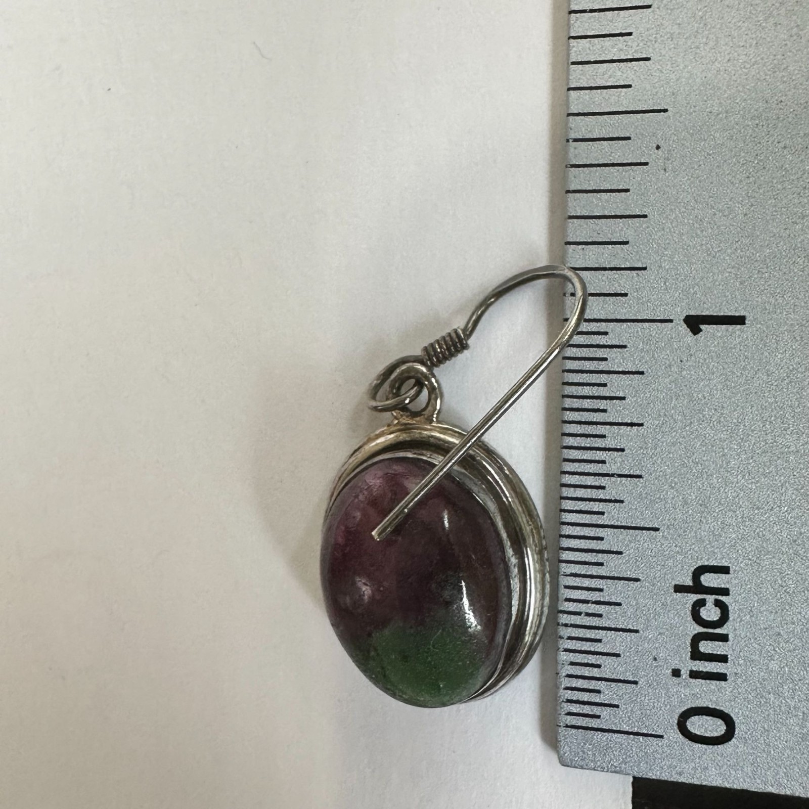 Sterling Silver Oval Ruby Zoisite Gemstone Dangle Earrings Pink & Green