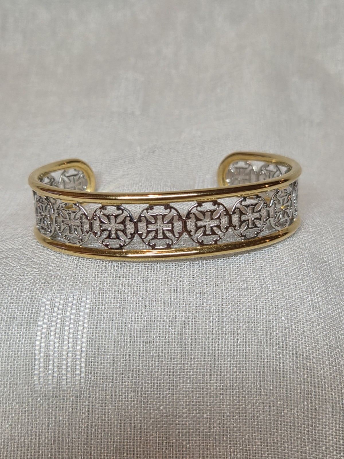 Rustic Cuff Gold Plated Brass and Silver Cross Cuff