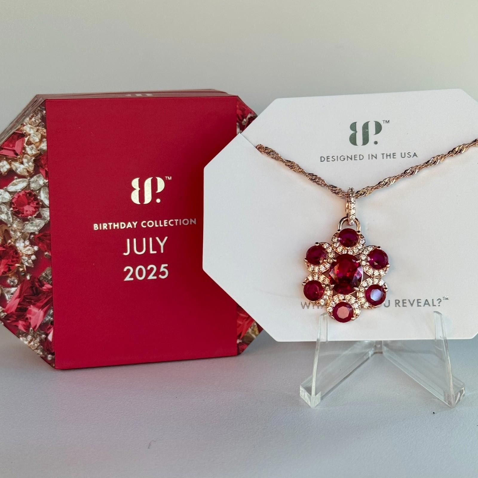 Bomb Party July Flower Necklace “Ruby Bliss” NK48929 LC Ruby On Rose Gold