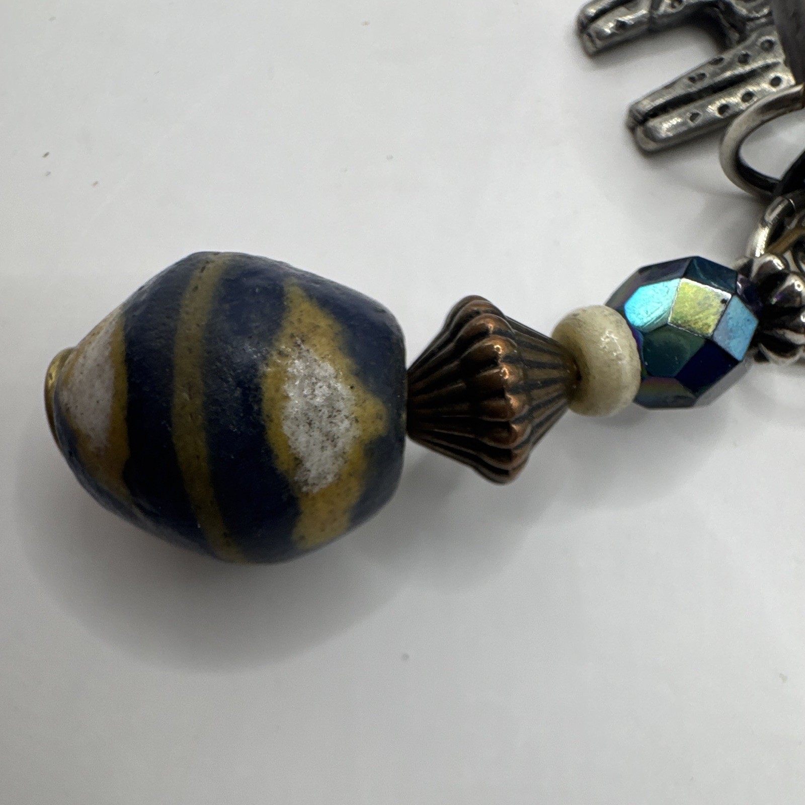 Handcrafted Bohemian Charm Pendant Necklace Ceramic Metal Cord Multicolor