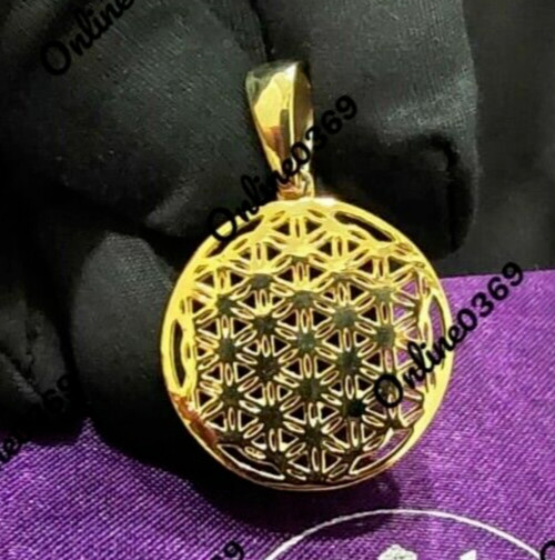 Men’s Solid Metal 925 Silver Customize Disk Net Style Pendant Yellow Gold Plated
