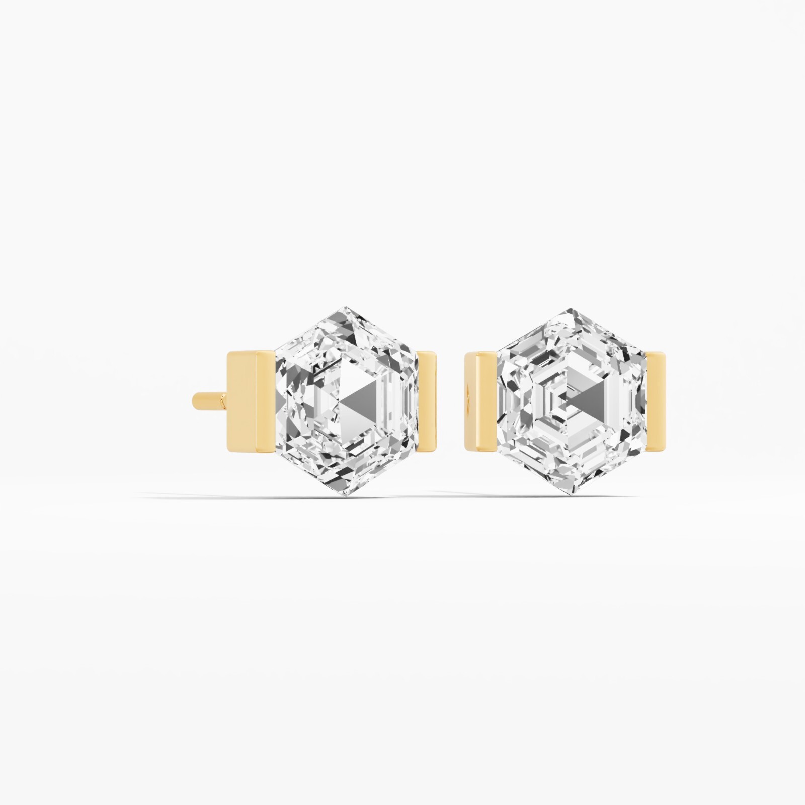 2.00 ct Lab Created Hexagon Diamond Stud Earring in 14K Yellow Gold For Women