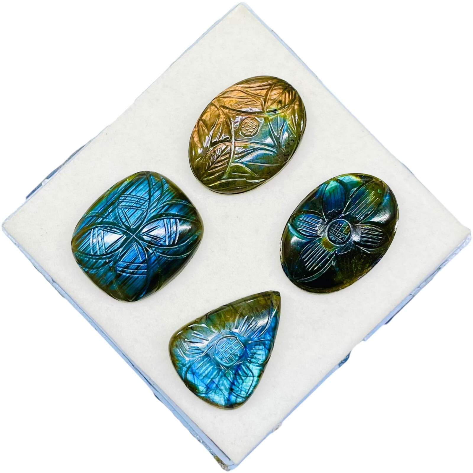 4 Pcs Natural Carved Labradorite 32-34mm Huge Pendant Size Loose Gemstones Lot