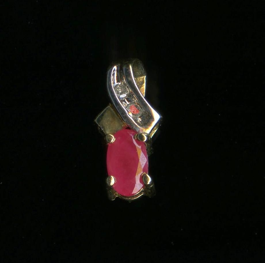 New 10K Solid Yellow Gold 5mm Oval Pink Red Ruby & Natural Diamond Pendant -CK