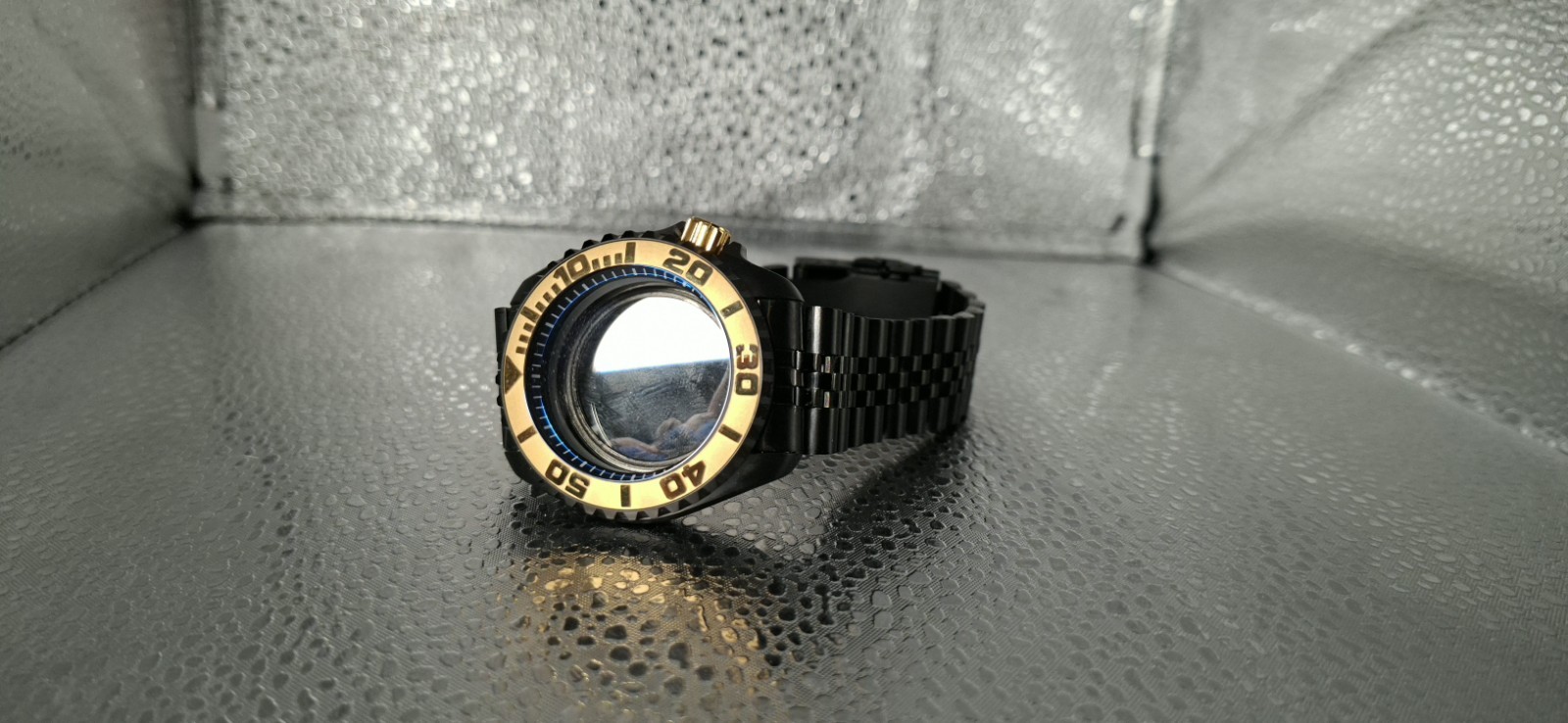 42mm Watch Case / Gold Bezel Fit 3.8 NH35 NH36 Black Stainless Steel
