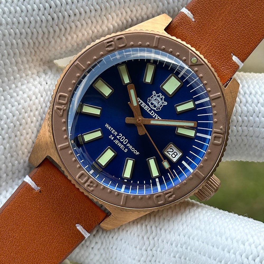 STEELDIVE SD1962S Mens Bronze 41.9mm 200M Automatic Dive Watch NH35 Blue