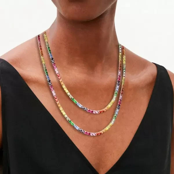 35Ct Round Lab Created Multicolor Rainbow Tennis Necklace 14K Yellow Gold Plated