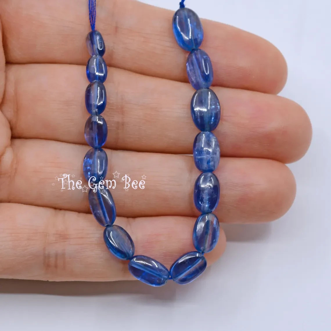 100% natural Kyanite Sapphire Blue Smooth Oval Nuggets Beads 5 inch strand