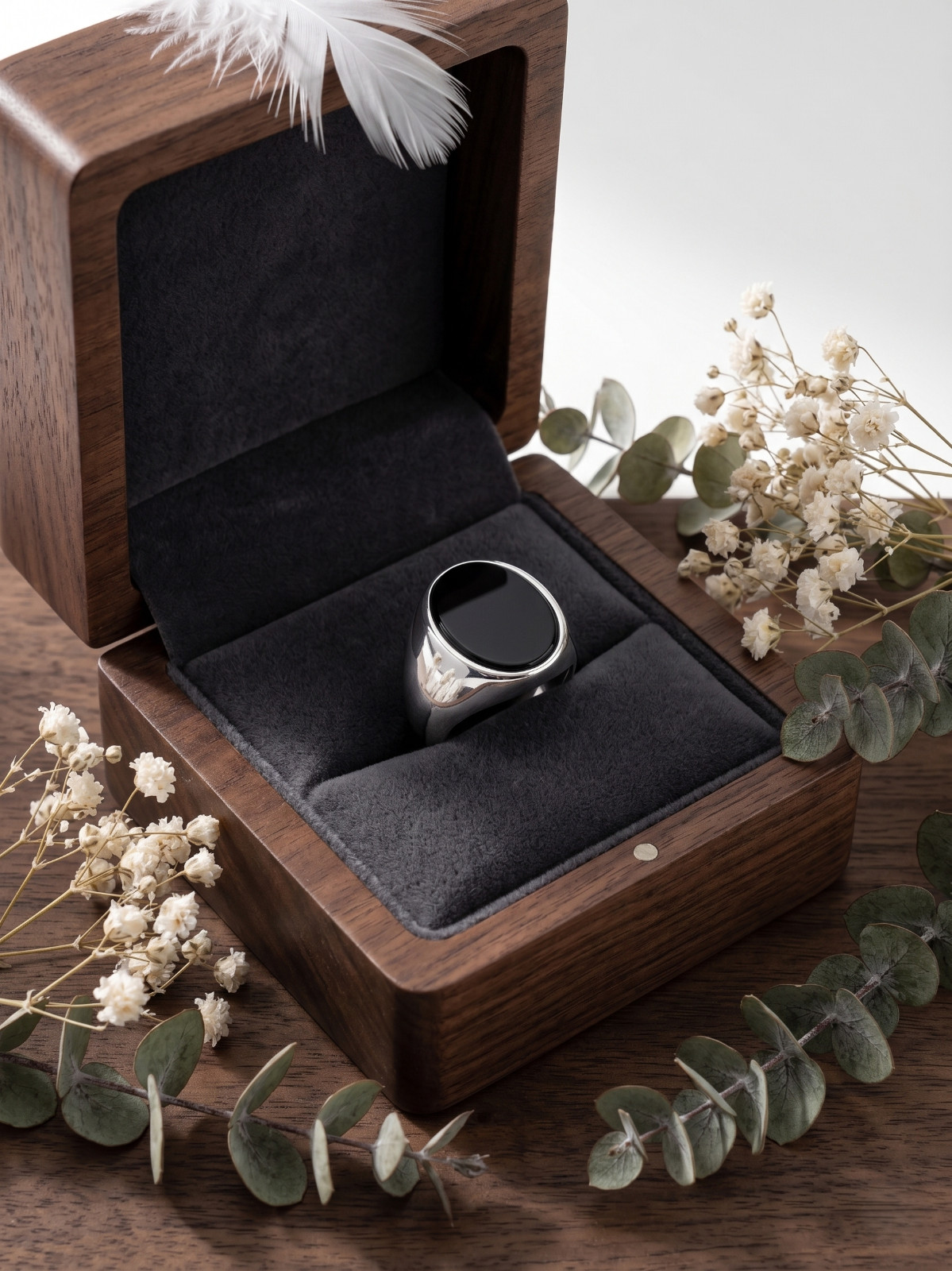 925 Silver Black Onyx Signet Ring Men Oval Flat Minimalist Statement Band Gift