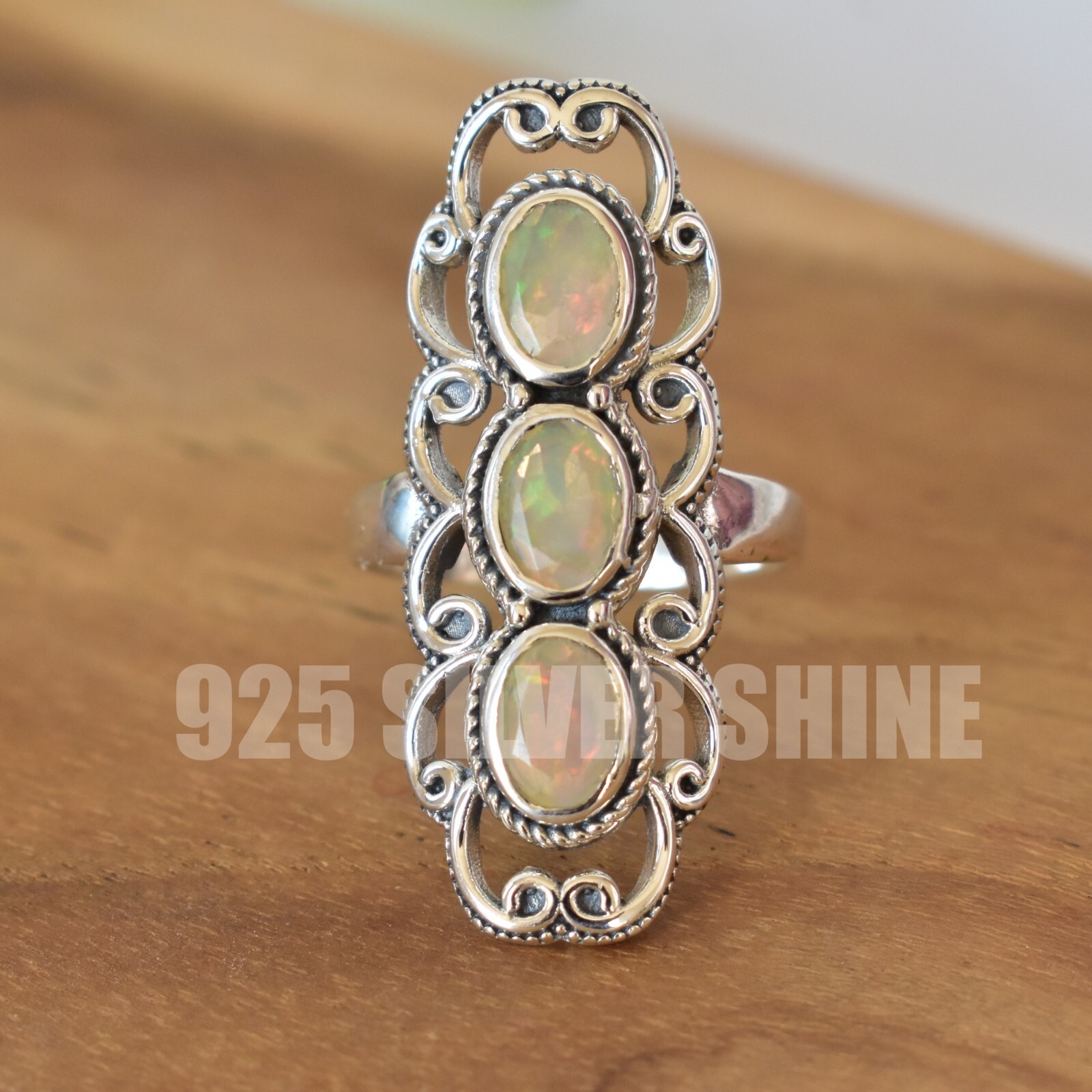 ETHIOPIAN OPAL NATURAL GEMSTONE 925 SOLID STERLING SILVER HANDMADE JEWELRY RING