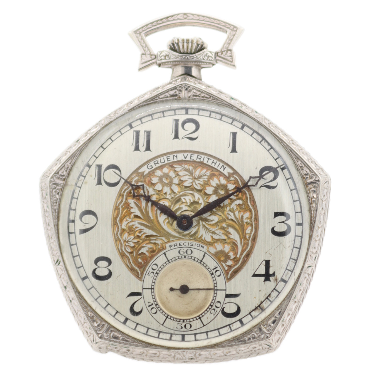 Vintage 10s 1927 Gruen Verithin Precision Pentagon Mechanical Pocket Watch 14KGF