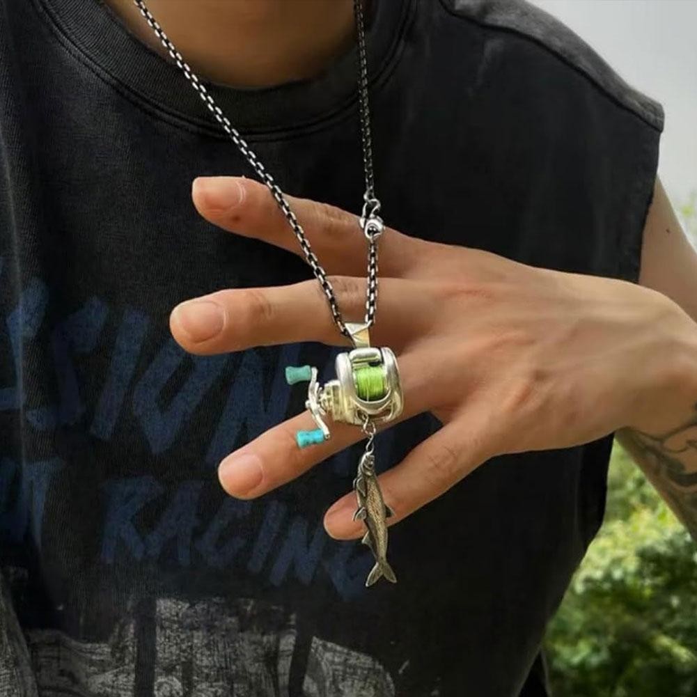 Fishing Reel Necklace Mini Rotating Reel Necklace Angler Jewelry Pendant Gift