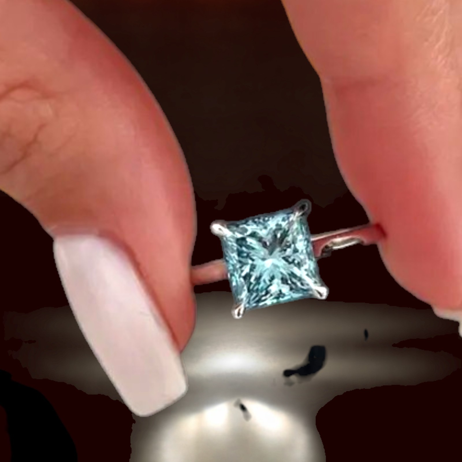 Lab Created Fancy Vivid Blue Women Diamond Ring Princess 2.00 Ct 14K White Gold