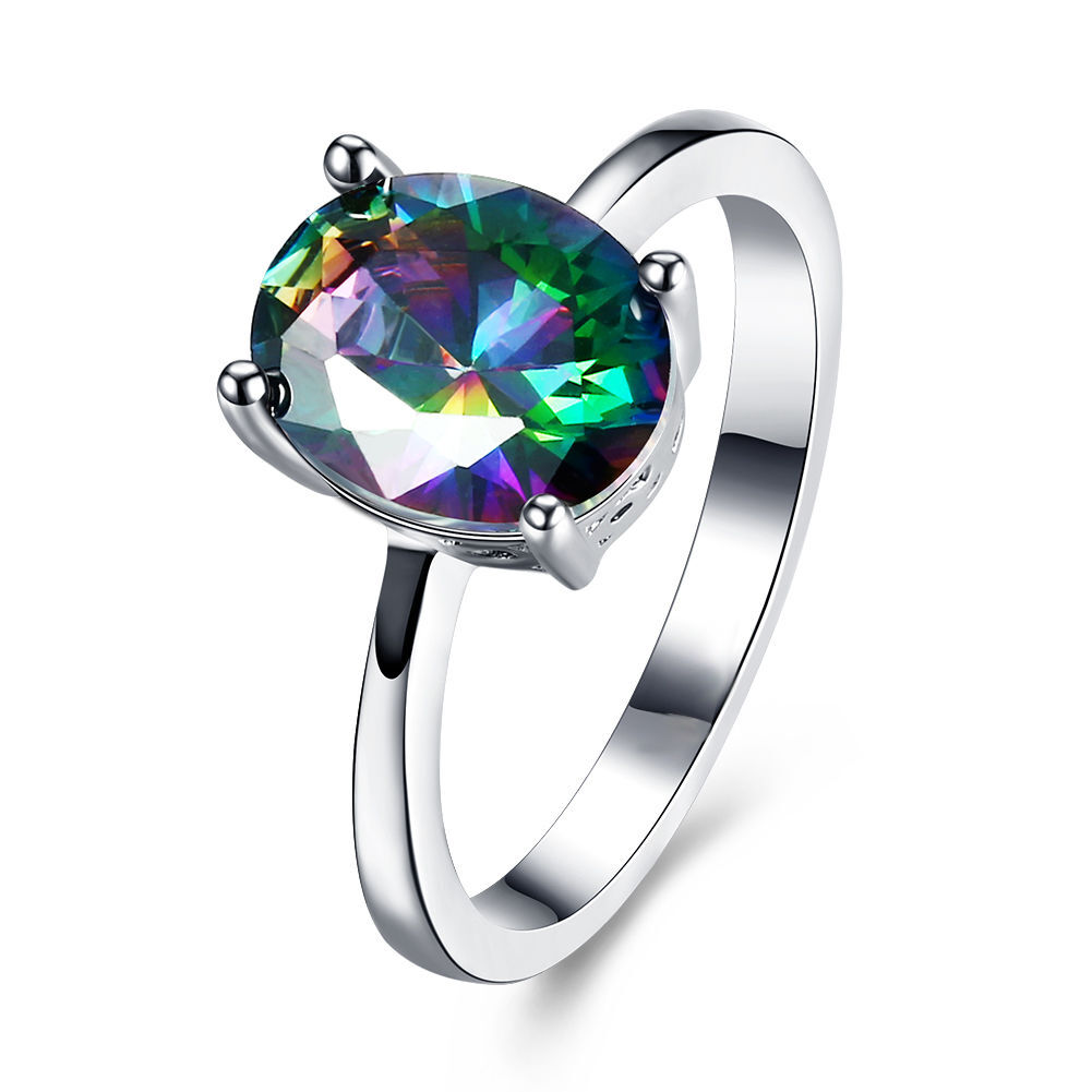 Oval Zircon Ring Female Colored Crystal Ring