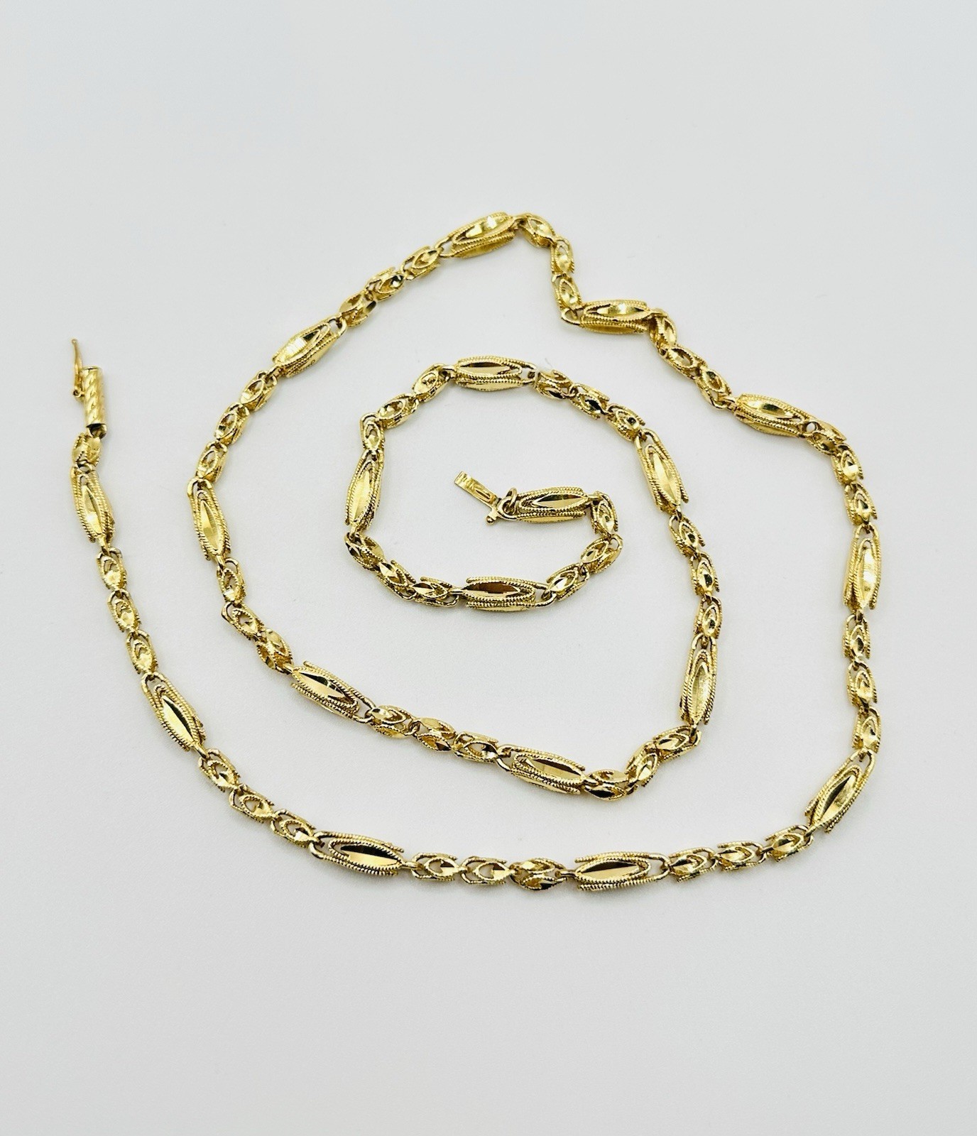 Semi-Solid 4.5mm Marquise Turkish Rope Link Chain Necklace 14k Yellow Gold 24”