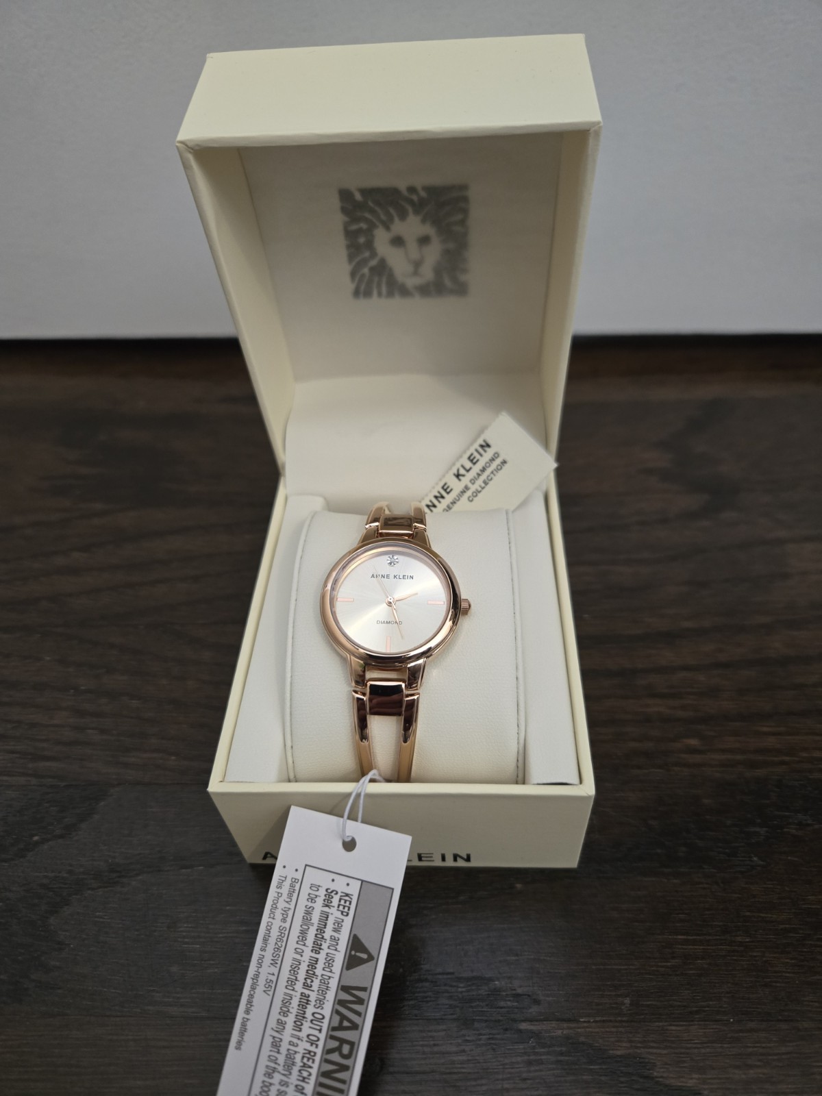 Anne Klein AK/2626RGRG Rose Gold Diamond Dial Open Bangle Watch New w/ Box