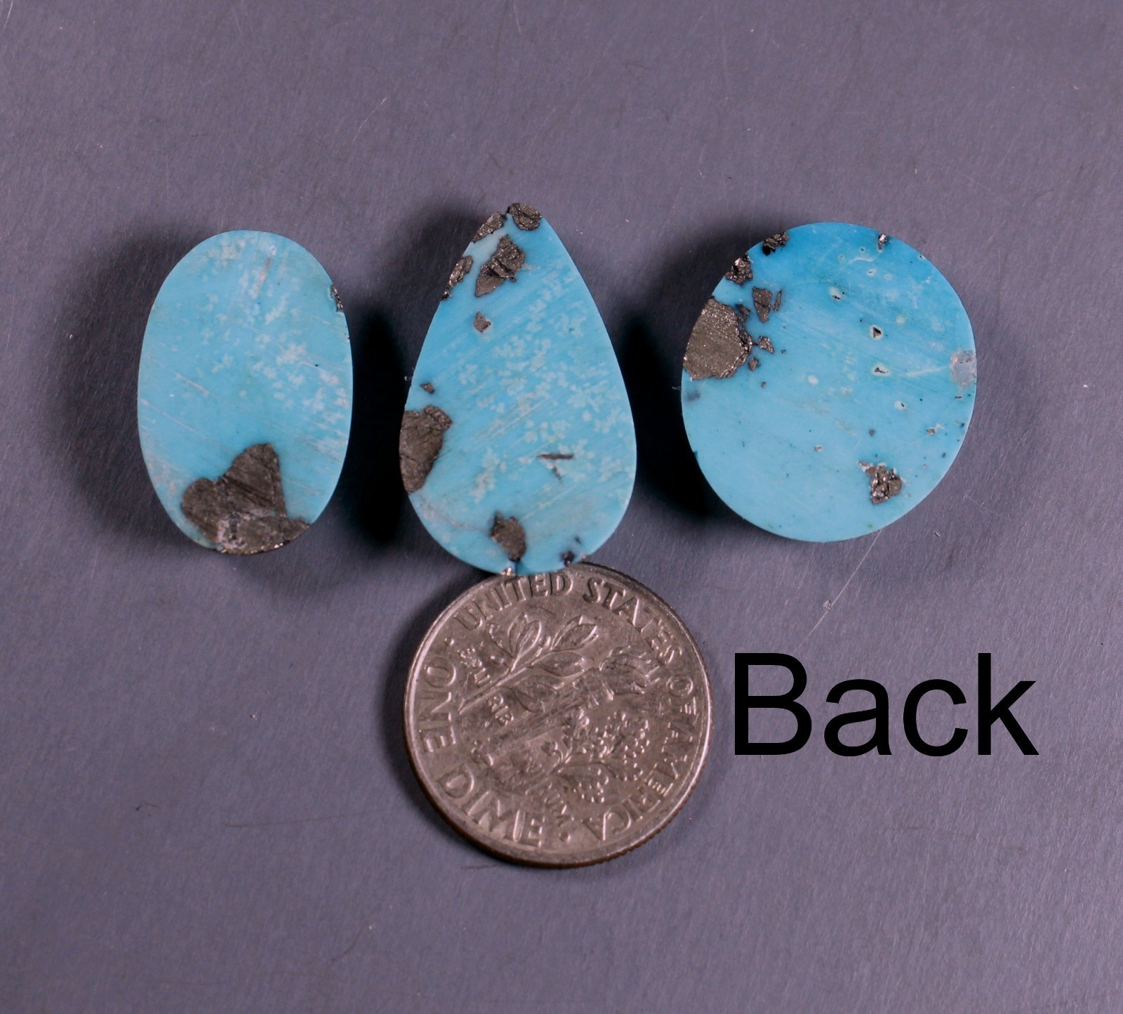 All 3 Persian Turquoise Cabochons with Pyrite Pear Oval Shape