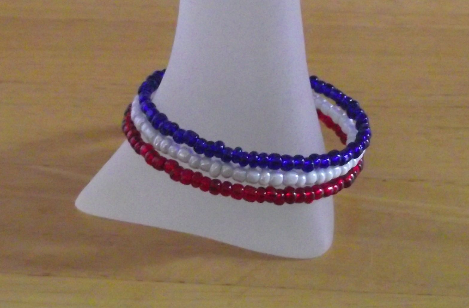 Patriotic Red White Blue Beaded Wrap / Coil Bracelet – USA Made – Glass Bead Mix
