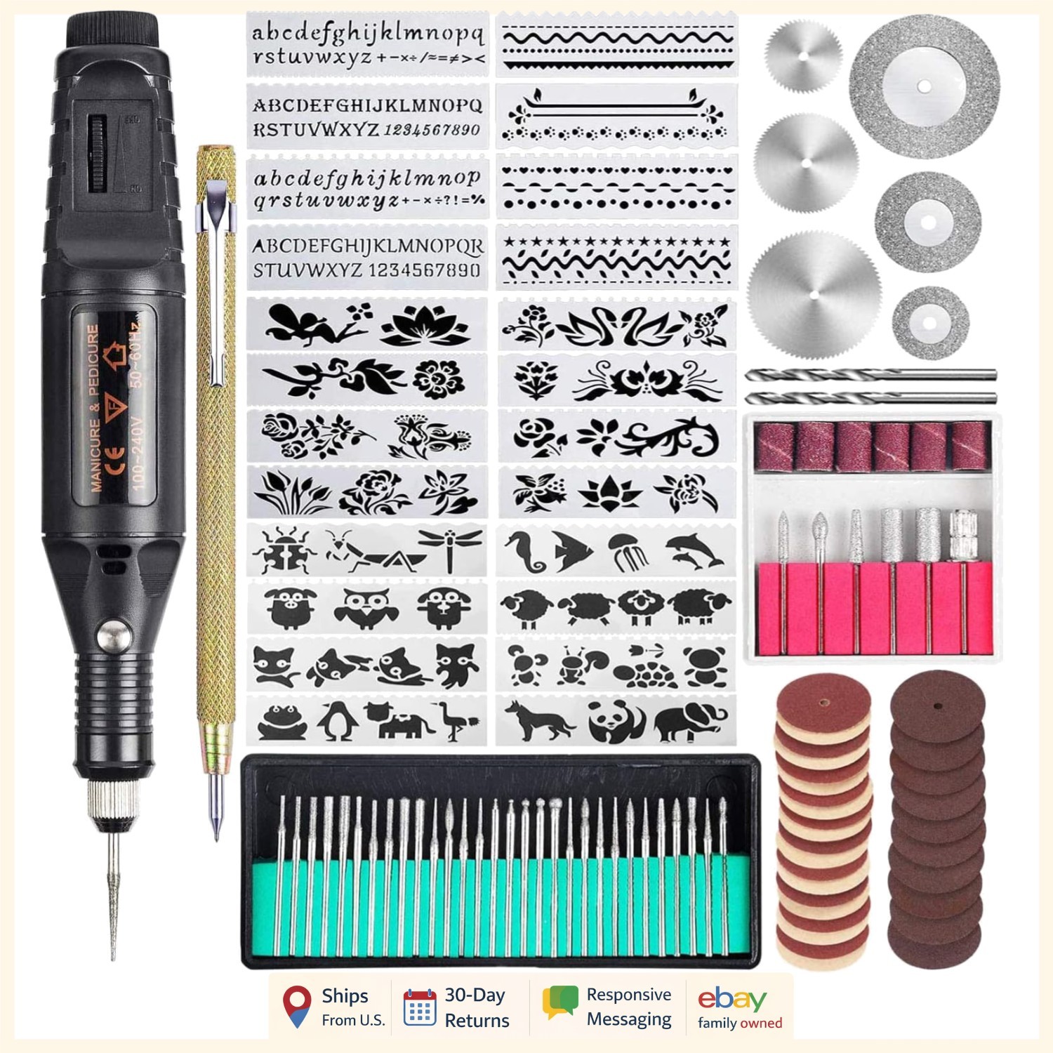 Multi-Use Engraving Tool with 24 Stencils for Personalization and Decoration