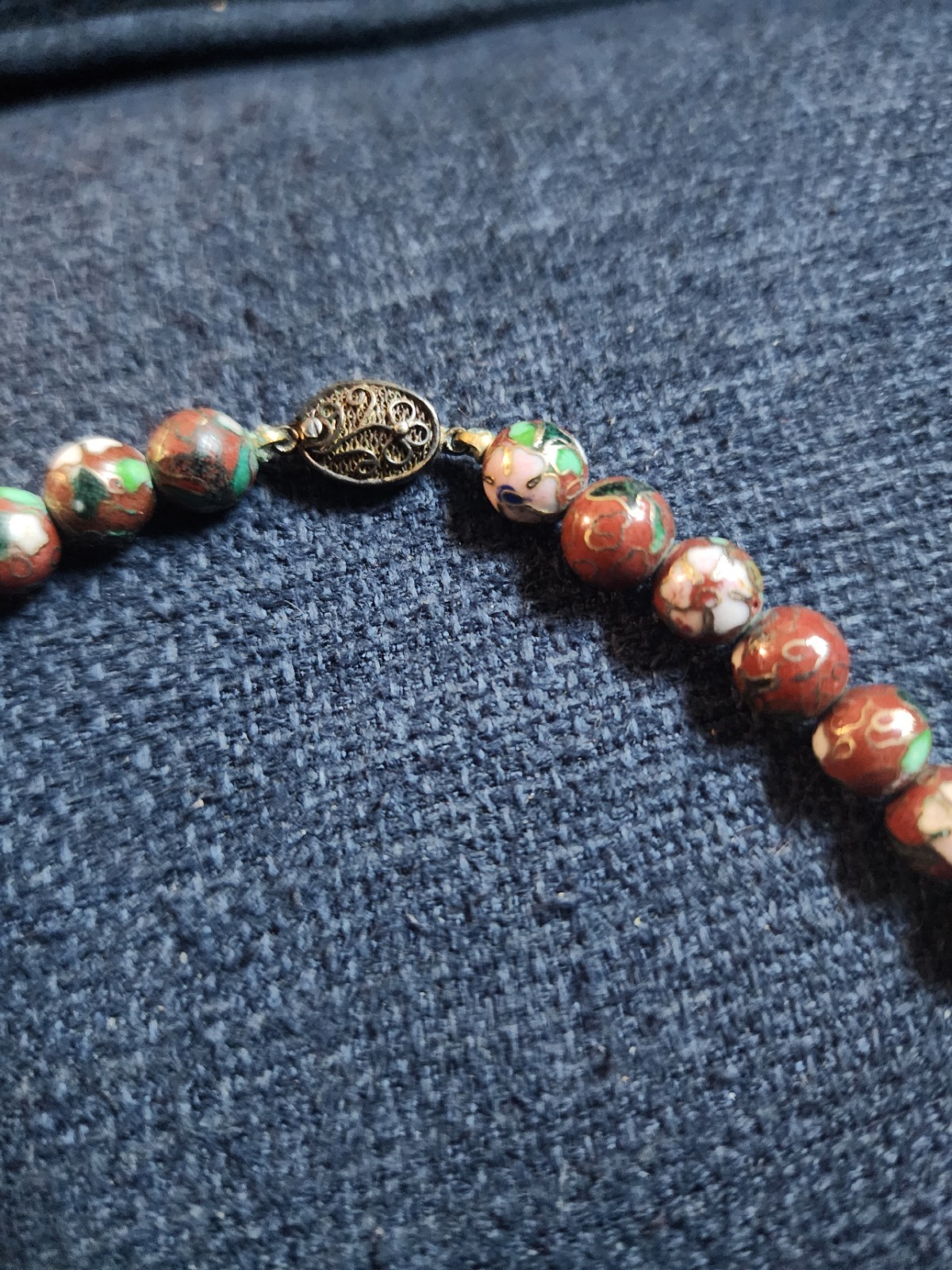 vintage chinese cloisonne bead necklace With Silver 925 Clasp