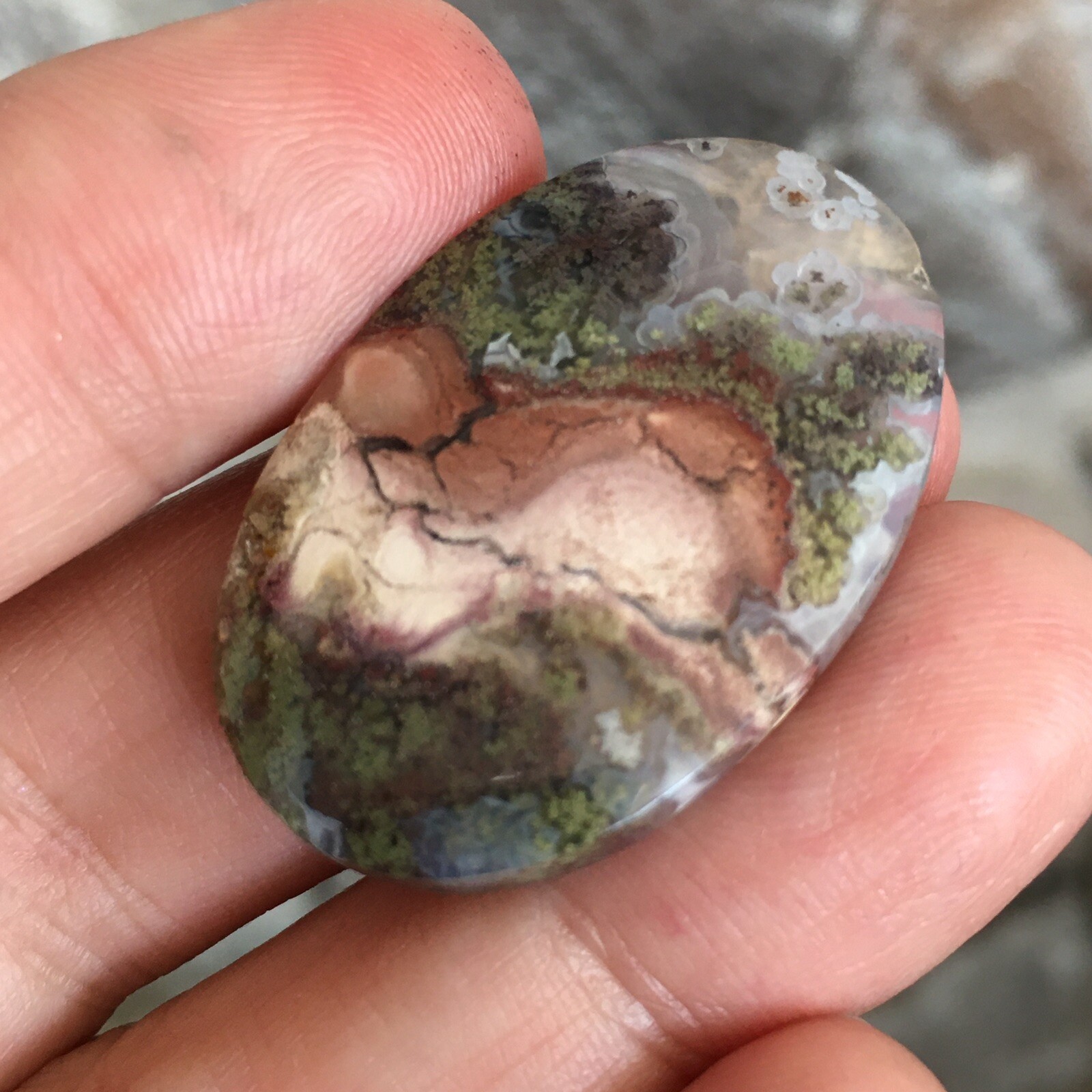 33.3×22.5×5.7mm Fine Garden Moss Agate Oval Cabochon Loose Picture Stone