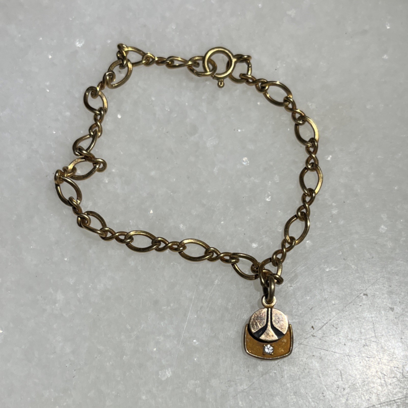 M1/5 10k GE Gold Dangle Charm Oval Link Chain Bracelet Vintage Fine Jewelry