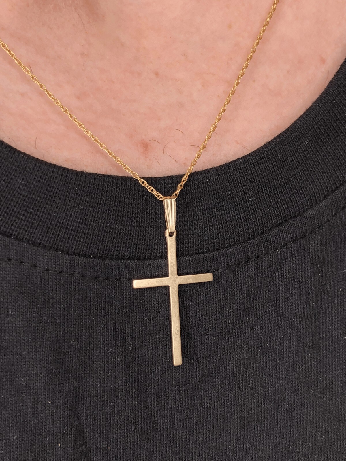 Real Solid 1/20 14K Yellow Gold Cross Crucifix Religious Pendant Necklace in mm
