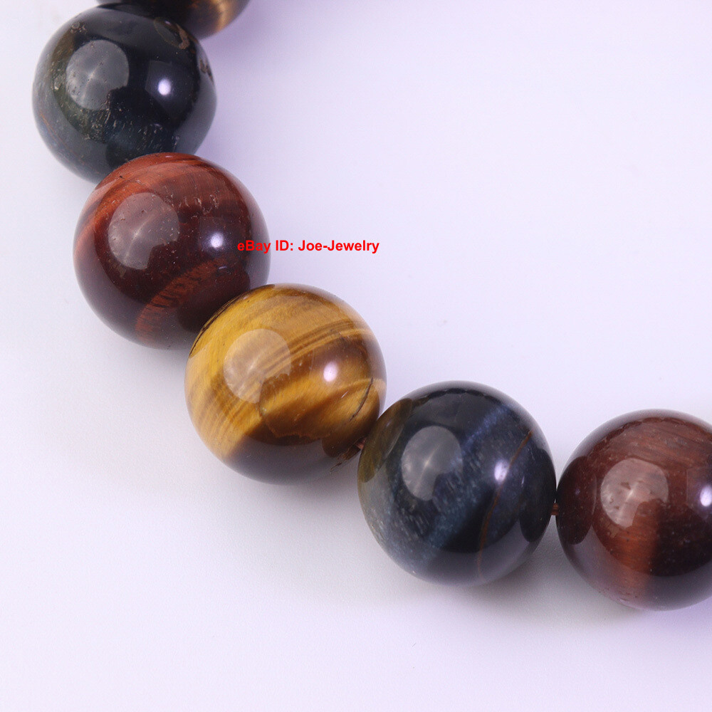 Natural Brown Tiger’s Eye 14mm Round Bead Handmade Bracelet Fit Wrist 6.88inch