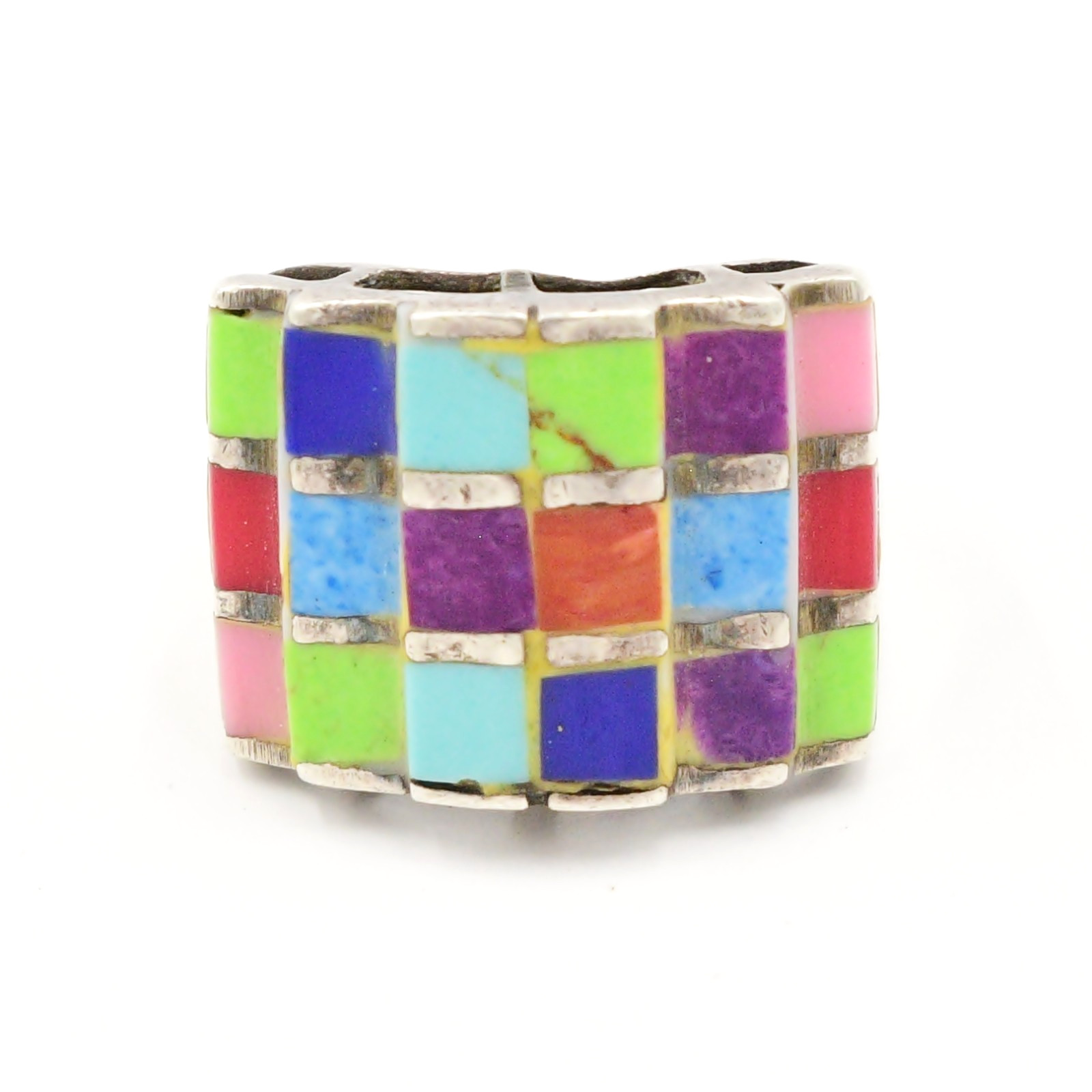 Sterling Silver Gaspeite Lapis Sugilite Turquoise Pink Opal & Coral Ring Sz 6.5