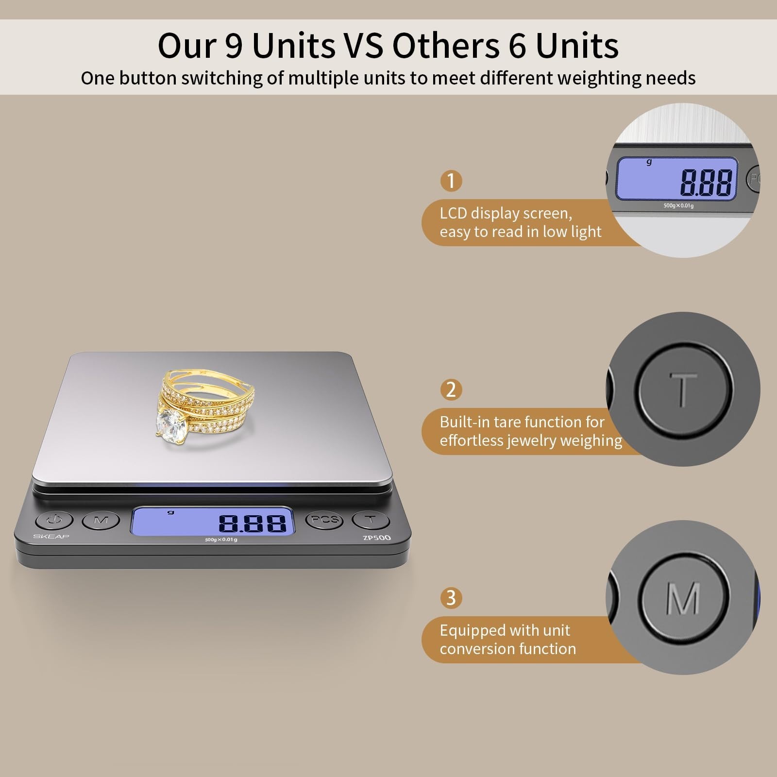 Precision Digital Jewelry Scale 500g x 0.01g – Backlit LCD, Tare Function for Ge