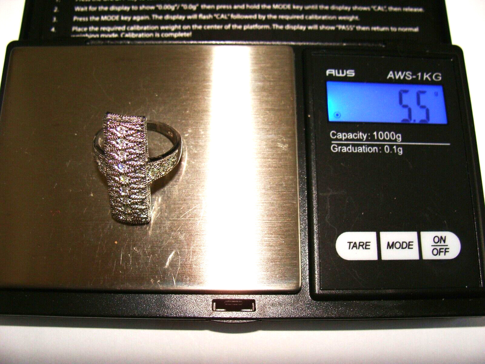 Designer Deco STYLE 5.5g Sterling Silver Multi CZ Textured Elongated Ring 7.25