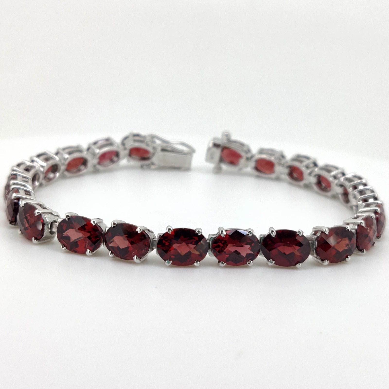 Garnet Tennis Bracelet Sterling Silver January Birthstone Oval Gemstone Jewelry