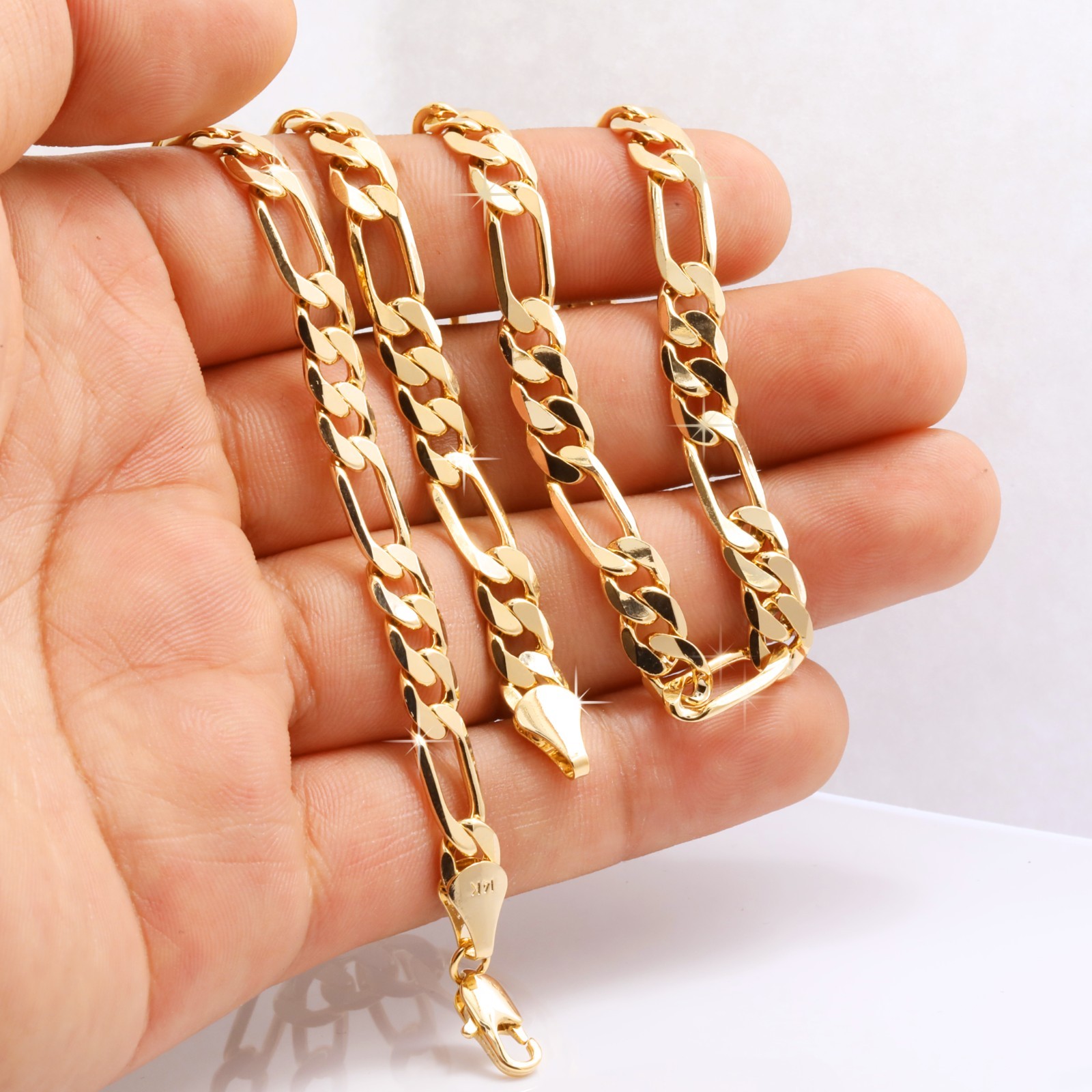 Figaro Chain Necklace 14K Gold Plated 6mm 24″ Hip Hop Fashion For Men’ & Women