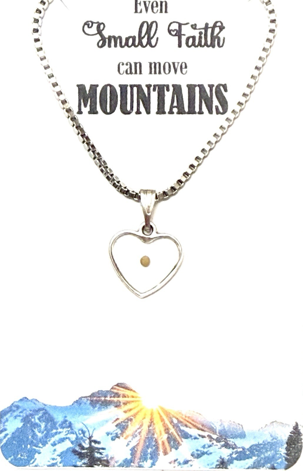 New Mustard Seed Heart Pendant On 18” Stainless Steel Box Ch Necklace! Scripture