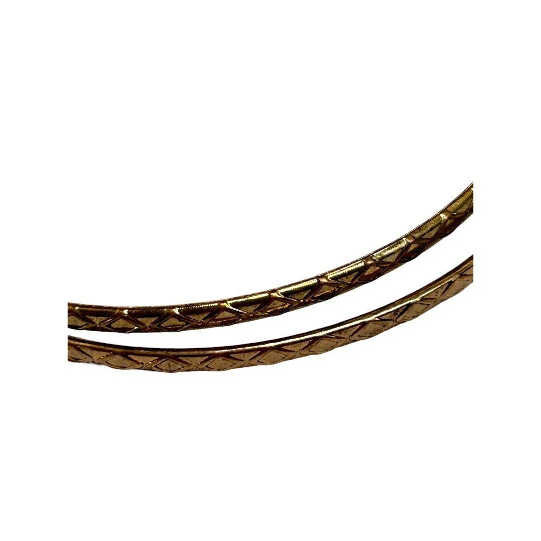 Set of 2 Goldtone Thin Bangle Bracelets Diamond Shape Pattern