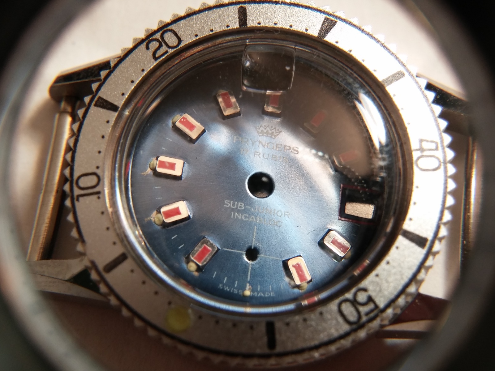 25.0mm-25.4mm watch case, sub junior with magnifier, dial, incabloc, with case b