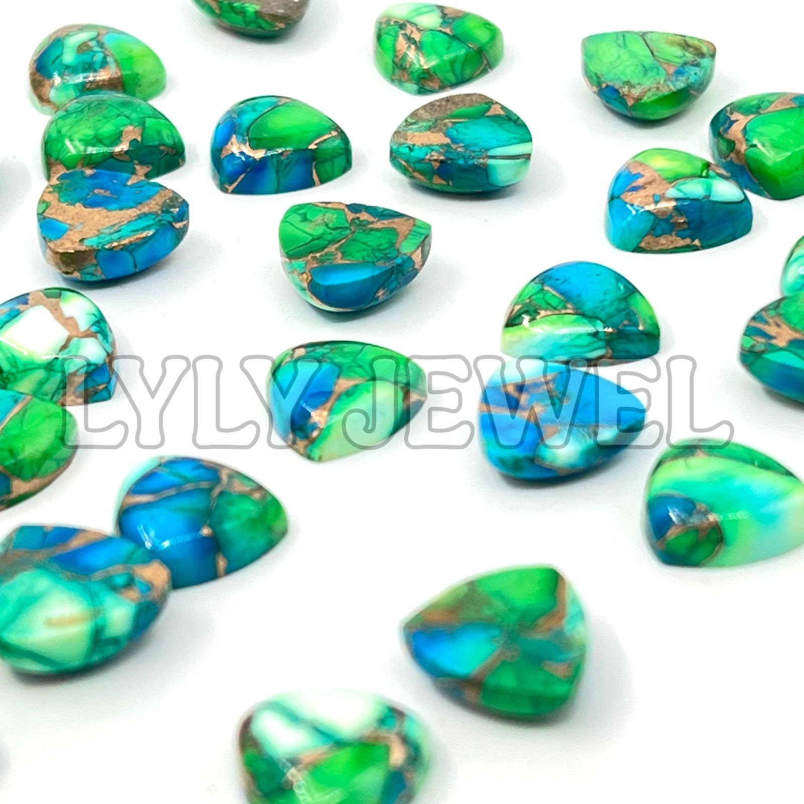 PEACOCK DAHLIA KINGMAN TURQUOISE CABOCHON TRILLION SHAPE LOOSE GEMSTONE