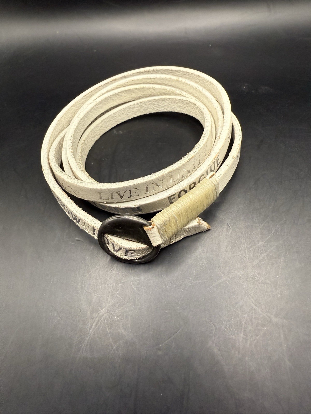 Humanity For All Leather Affirmation Wrap Bracelet 36inch White Beige Cream
