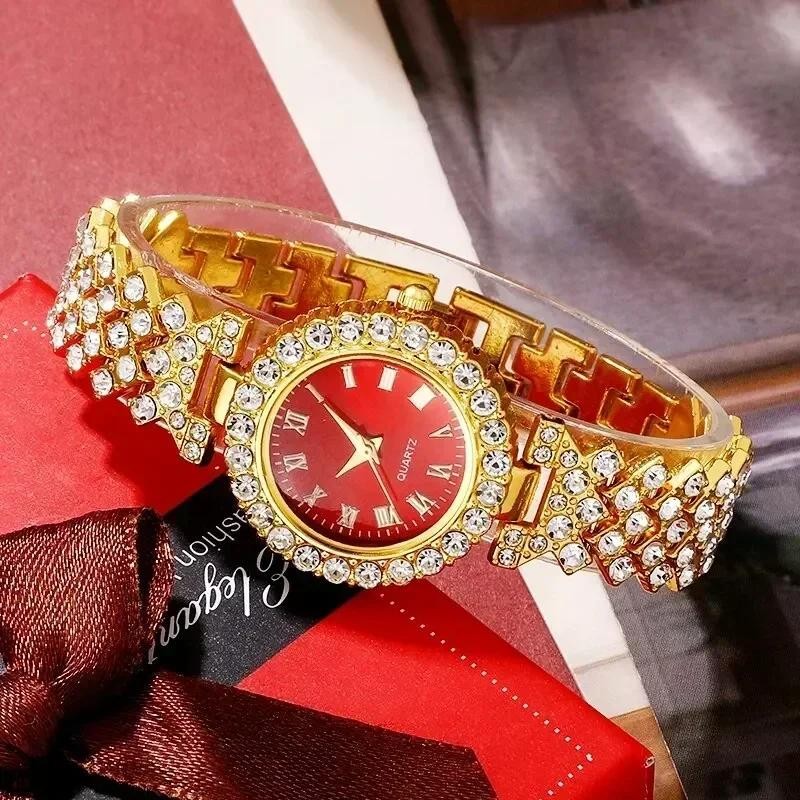 Women 4 Jewelry Set Watch & Bracelet & Ring & Earrings & Necklace Fashion Gift